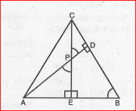 In Fig., altitudes AD and CE of triangleABC intersect each other at the point P. Show that :- triangleAEP~triangleCDP .   .