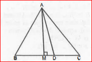 In fig., AD is a  median of a triangle ABC and AM bot BC.Prove that :-   AB^2=AD^2-BC.DM+((BC)/2)^2 .    .