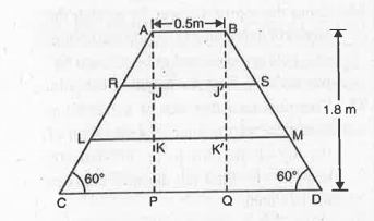 In the given figure, ABCD is a trapezium in which AB II CD. Line-segments RS and LM are drawn parallel to AB such that AJ = JK = KP. If AB = 0.5 m and AP = BQ = 1.8 m, find the length of AC, BD, RS and LM.