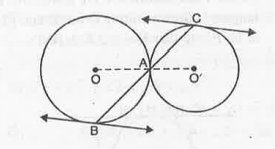 In fig., two circles with centres O, O' touch externally at a point A. A line through A is drawn to intersect these circles in B and C. Prove that the tangents at B and C are parallel.
