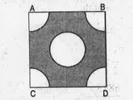 From each corner of a square ofside 4 cm a quadrant of a circle of radius 1 cm is cut and also a circle of diameter 2 cm is cut asshown in fig. Find the area of the remaining portion of the square.
