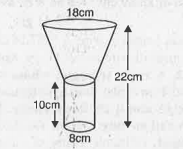 An oil funnel made of tin sheet consists of a cylindrical portion 10 cm long attached to a frustum of a cone. If the total height is 22 cm, diameter of the cylindrical portion is 8 cm and the diameter of the top of the funnel is 18 cm, find the area of the tin sheet required to make the funnel.