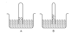 If you are provided with two tubes (A and B). Where one is narrow and the other is relatively wider and if both are immersed in a beaker containing water as shown in the figure.      Why does B show higher water rise than A?