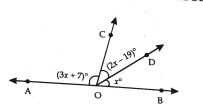 In the fig. AOB is a straight line. Find the value of x. hence, find angleAOC,angleCOD and angleBOD.