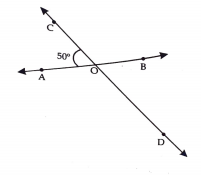 Two lines AB and CD intersect at O. if angleAOC=50^@, find angleAOD,angleBOD and angleBOC.