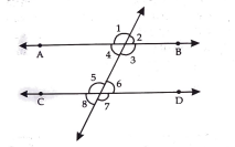 In the fig. AB||CD and angle1 and angle2 are in the ratio 3:2 determine the angles form 1 to 8