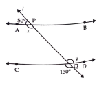In fig. find the value of x and y and then show that AB||CD