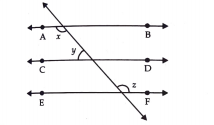 In fig. AB||CD, CD||EF and y:z=3:7, find x