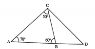 In triangleABC, side AB is produced to D such that BD=BC. If angleB=60^@ and angleA=70^@, prove that:  AD>CD?