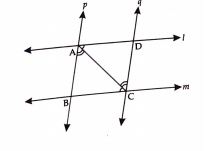 l and m are two parallel line intersects by another point of parallel lines p and q show that triangle ABC equiv triangleCDA
