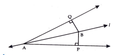 Line l is the bisector of an angle angleA and B is any point on l. BP and BQ are perpendiculars from B to the arms of angleA show that: BP=BQ or B is equidistant from the arms of angleA