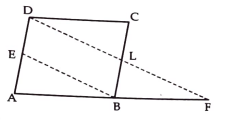 In the fig. ABCD is  paralllelogram and E is the mid point of AD. A line through D, drawn parallel to EB, meets AB produced at F and BC at L. prove that DF=2DL.