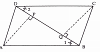 ABCD is a parallelogam and AP and CQ are the perpendicualr form vertices A and C on diagonal  Show that: triangleAPBequivtriangleCQD