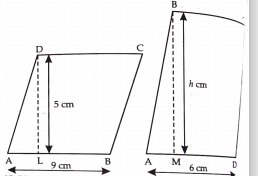 In a class, the teacher gave two simiar cardboard pieces which are in the shape of parallelogram to two groups. First group was asked find area of parallelogram,having AB as base. Another group was asked to find the height (h) of parallelogram having AD as base.    What values are depicted?
