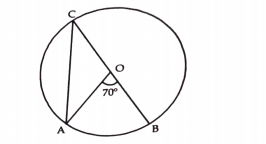 O is the centre of the circle and angleAOB = 70^@. Calculate the values of angleOCA