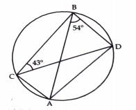 angle ABD = 54^@ and angleBCD = 43^@, calculate the angleACD