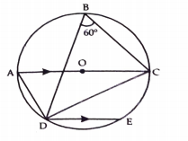 DE is a chord parallel to diameter AC of the circle with centre O. If angleCBD = 60^@, calculate the angleCDE