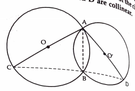 Two circles intersect at A and and AC,AD are respectively the diameter of the circle . Prove that the points C,B and D are collinear.