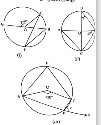 If O is the centre of the circle, find the value of x in each of the following