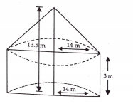 A tent is of the shape of a right circular cylinder upto height of 3 metres and then becomes a right circular cone with maximum height of 13.5 metres above the ground. Calculate the cost of painting the inner side of the tent at the rate of Rs.2 per square metre, if the radius of the base is 14 metres.