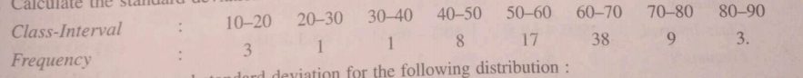 Calculate the standard deviation of the following distribution :