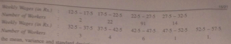 Calculate the mean and standard deviation of the following distribution :