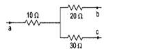 Figure shows a part of an electric circuit.The potentials at the points a,b and c are 30V,12V and 2V respectively.Find the currents through the three resistors.