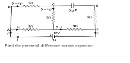 In the circuit shown in the figure, calculate the potential difference across the capacitor C.