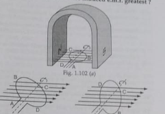 Figure shows three different orientations of a circular coil rotating in the magnetic field between the poles of a horse shoe magnet.    Determine the direction of induced current in the coil, if the rotation is anticlockwise as viewed by the reader.
