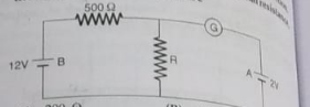 In the circuit , the galvanometer G shows zero deflection. If the batteries A and B have negligible internal resistance the value of othe resistor R will be