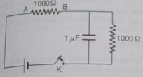 When the key K is pressed at time t  0, then which of the following statement about the current I in the resistor AB of the given circuit is true?