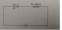 Figure Shows a diode connected to an external resistance and an e.m.f. Assuming that the barrier potential developed in diode is 0.5 V, obtain the value of current in the circuit in milliampere.