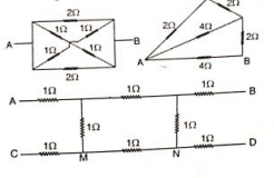 Find the equivalent resistance between A and B in the following circuits: