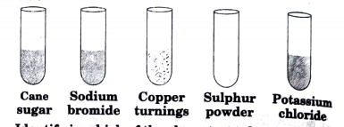 Concentrated sulphuric acid is added followed by heating to each of the following test tubes labelled (i) to (v).     Identify in which of the above test tube the following change will be observed. Support your answer with the help of a chemical equation. Formation of black substance.