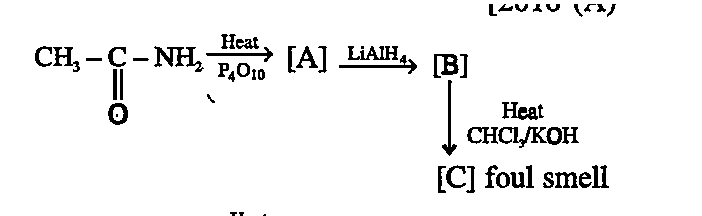 Identity A, B, C and name the reaction involved in the transformation of B and C.