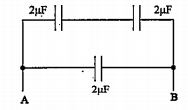 A network of three capacitors, each of capacitance 2 muF,is formed as shown in the figure. Calculate the resultant Capacitance between A and B.