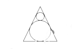 दी गई आकृति में ABC एक समबाहु त्रिभुज है। 4 सेमी. तथा 12 सेमी. त्रिज्या वाले दो वृत्त त्रिभुज में अंकित है। समबाहु त्रिभुज की भुजा (सेमी. में) क्या है?