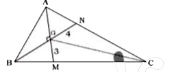 दिए गए त्रिभुज ABC का केन्द्रक G है। GN = 4 सेमी., GM = 3 सेमी. तथा angleBGA=90^(@) है, तो GC की लम्बाई ज्ञात कीजिए?