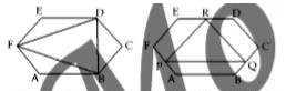 दी गई आकृति में दो सर्वांगसम षप्तभुज है प्रत्येक की भुजा 6 है      तो बताओ DeltaBDF : DeltaPQR के क्षेत्रफलों का अनुपात क्या होगा, जहाँ P, Q, R क्रमशः DE, AF, BC के मध्य बिन्दु है?