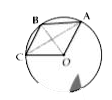 दिय गए चित्र में, एक समचतुर्भुज OABC है, जिसका तीन कोण एक वृत्त पर है जिसका केन्द्र O  है। यदि समचतुर्भुज का क्षेत्रफल 32sqrt(3)