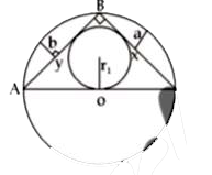 In the given figure, ABC is a right triangle inscribed in a circle of radius R. If r is the inradius, a is the sagitta of chord BC and b is the Sagitta of chord AB. Find R & r in terms of a & b.
