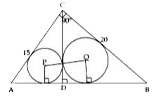 In the above figure, ACB is a right-angled triangle. CD is the altitude. Circles are inscribed within the DeltaACD and DeltaBCD. P and Q are the centres of the circles. The distance PQ is