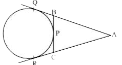 A circle touches the triangle DeltaABC at side BC at point P and touches at Q and R if AB and AC are extended. If perimeter of the triangle is 16 cm then find the length from A to Q.