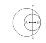 Two circles whose centres are A & B touches internally to each other as shown in figure their radii are 5 and 3 units respectively. The perpendicular bisector of AB meets at P and Q on the outer circle. Find the length of PQ.