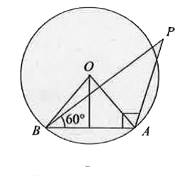 A vertical pole stands at a point A on the boundary of a circular park of radius 2 km and subtends an angle 60^(@) at another point B on the boundary. If the chord AB subtends the same angle 60^(@) at the centre of the park, the height of the pole is