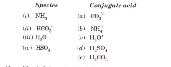 Match the following species with the corresponding conjugate acid