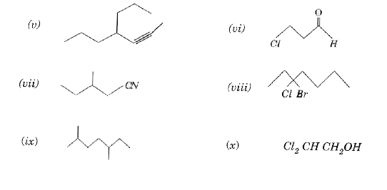 Write the IUPAC names of the following compounds:   (i)  CH3 CH2 underset(underset(OH)|)CH CH2 CH2 underset(underset(CH3)|)CH CH2 CH3   (ii) CH3 - CH2 -overset(overset(O)||)C - CH2 - overset(overset(O)||) C - CH3   (iii) CH3 - overset(overset(O)||)C - CH2 - CH2 - CH2  COOH    (iv) HC = C - CH = CH-CH = CH2   (v)