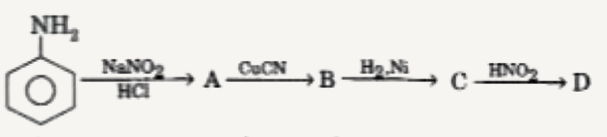 Aniline in a set of reactions yielded a product D.      The structure of the product D would be :