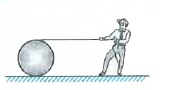 String is wrapped on a cylinder and free end of the string is pulled by a man as shown in figure. Horizontal surface is sufficiently rough. Person pulls l(1) length of string and centre of the cylinder is found to move by a distance l2. Calculate l(1)//l(2).