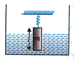 A uniform cylinder of mass m, length l and cross sectional area A is suspended with its vertical from a fixed point, with the help of a massless spirng of force constant (K), The cylinder is then submerged in a liquid of density p. At equilibrium the cylinder remains submerged in the liquid with 1//4^(th) of its volume outside the liquid,  as shown in the figure. The elongation of hte spring at this point is x(0). WHen the cylinder is given a slight downward push into the liquid and then released, its starts oscillating with vertical S.H.M. of small amplitude.        If the cyleinder is displced by a small downward displacement a from its equilibrium postion and then released , the restoring force on it will be
